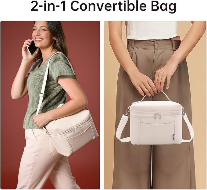 Insulated Lunch Bag Portable Lunch Box Bag Men Women Leakproof Lunch Cooler Bag with Adjustable Strap Adult Lunch Box for Office Picnic Travel Off White