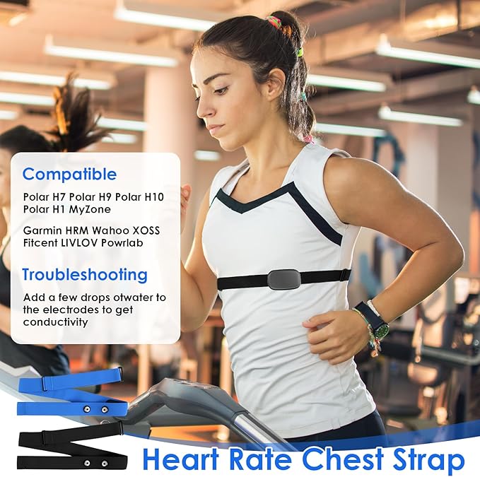 2 Pack Heart Rate Monitor Chest Strap Replacement, Adjustable Heart Rate Monitor Chest Band Compatible with H10 H9 H7, Cycling & Running Fitness Accessory for Men＆Women, Fit for Daily Training
