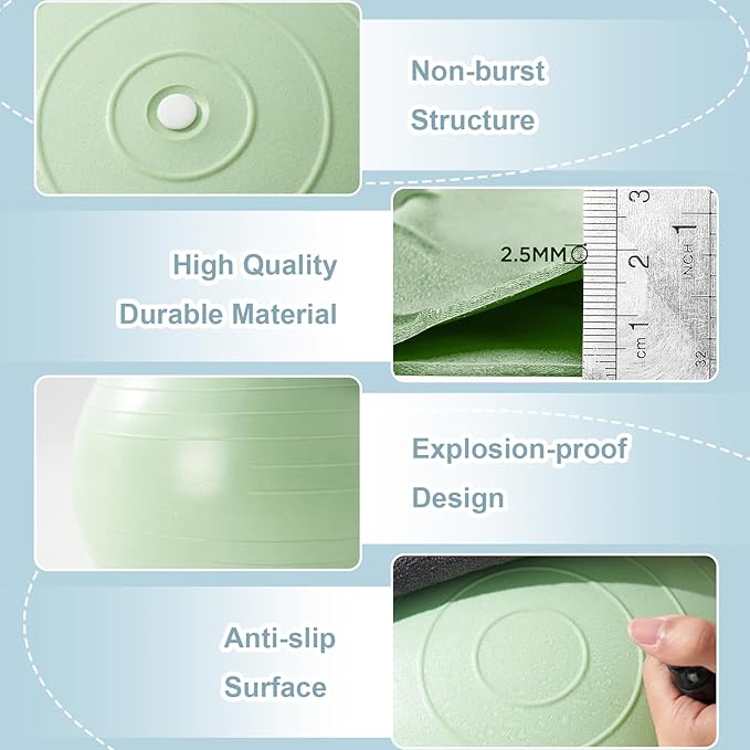 Exercise Ball for Workouts, Anti-Burst and Slip Resistant Yoga Ball for Gym Fitness and Physical Therapy