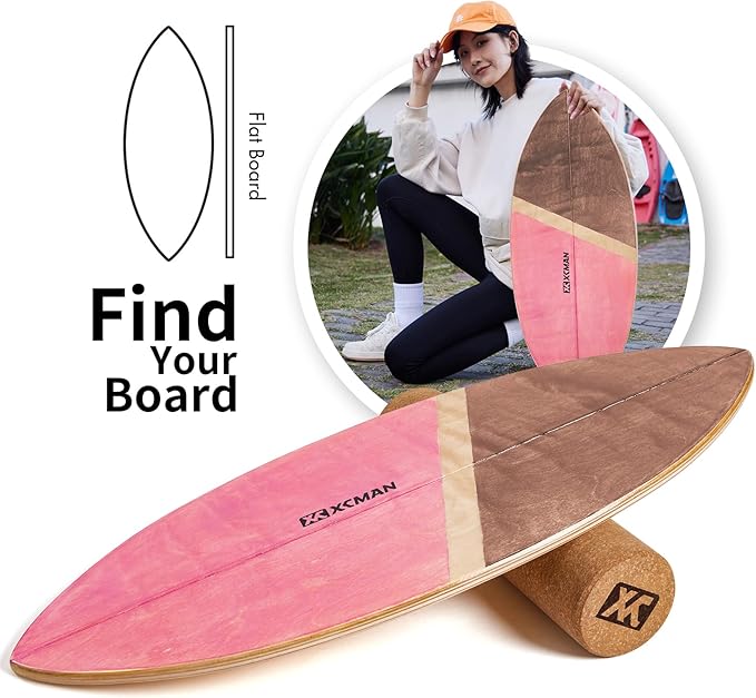 XCMAN Surf Balance Board Trainer with Roller Wooden Exercise Balancing Stability Trainer - Non Slip Surface for Adults Kids|Balance Board for Surfing,Snowboarding,Skateboarding,Hockey,Yoga Training