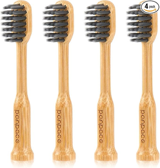 Bamboo Toothbrush Heads Compatible with Laifen, Soft Charcoal Infused Bristles, Whitening & Deep Cleaning