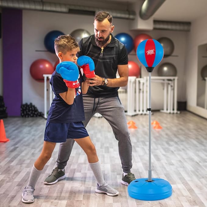 Goplus Punching Bag for Kids, Height Adjustable Kids Workout Equipment with Boxing Stand, Boxing Gloves, Inflator for Teens Adults Boys & Girls Aged 8+, Reflex Bag for Christmas Birthday