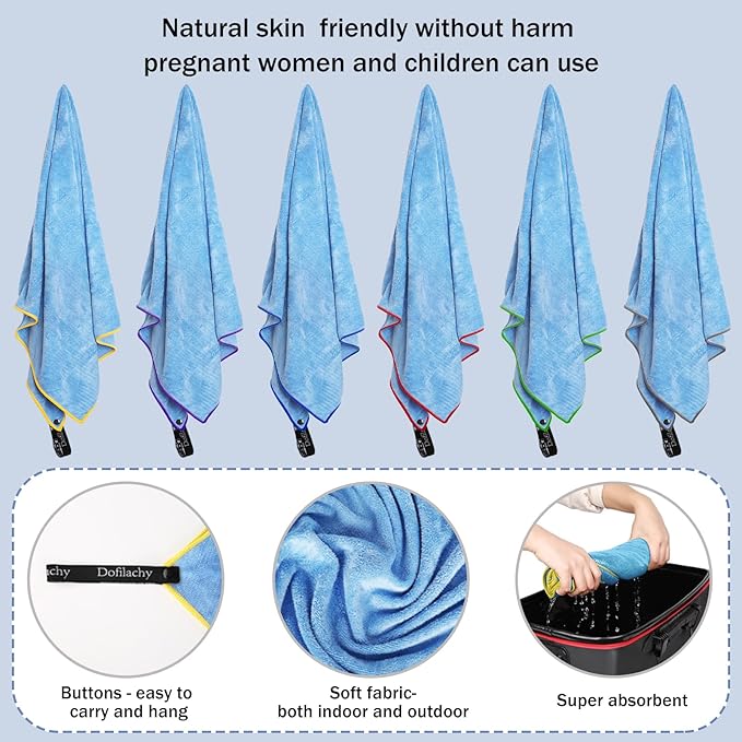 Dofilachy 6 Pack Camping Towel - Quick Dry Towel - Microfiber Travel Sports Towels - Super Absorbent Swim Towel (6, Blue)