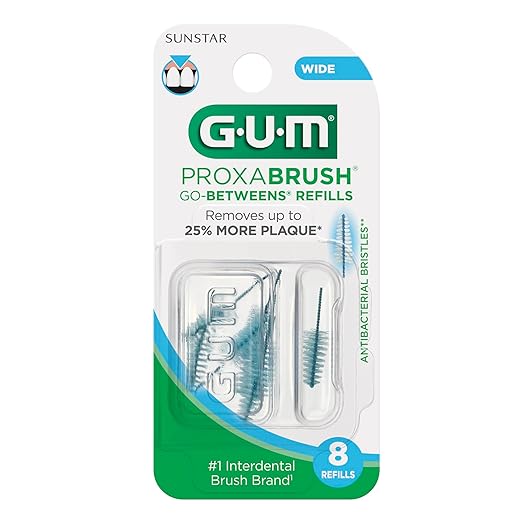GUM Proxabrush Go-Betweens Refills - Wide - Compatible with GUM Permanent Handle - Reusable Interdental Brushes - Soft Bristled Dental Picks, 8 Count(Pack of 6)