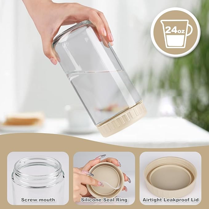 Overnight Oats Containers with Lids, 24oz Glass Jars with Lids 4 pcs, Apricot, Wide Mouth Mason jars for Salad, Yogurt, Snacks, Meal Prep