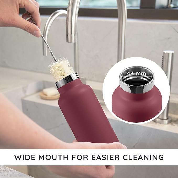 Bambaw Insulated Water Bottle 500ml, Red Water Bottle, Stainless Steel Water Bottle, Leakproof Water Bottle, Stainless Water Bottle, Water Bottle, Metal Flask, Steel Bottle – Red Berry