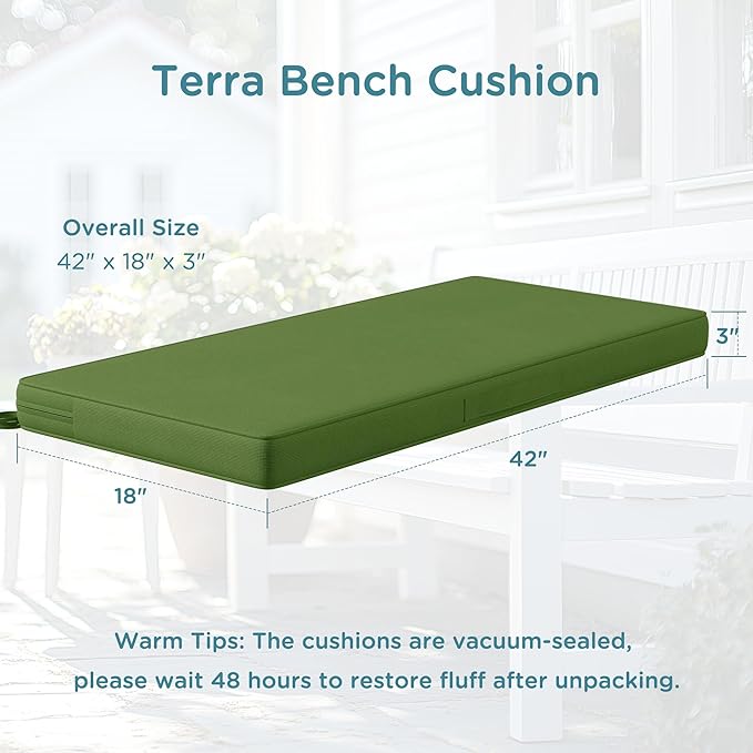 Codi Outdoor Bench Cushion 42 inch, Double Waterproof Patio Furniture Cushions Replacement for Swing, Porch, Couch, 42x18x3'', Green