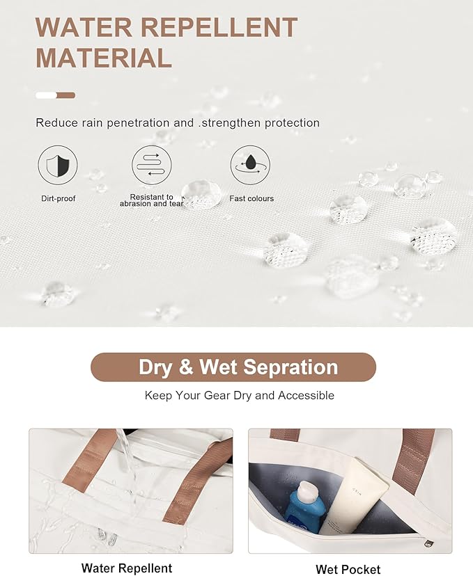 Gym Bag for Women Men with Shoe Compartment, Sport Duffel Bag, Waterproof Travel Weekender Overnight Carry on Bag for Yoga with Trolley Sleeve, Beige Brown