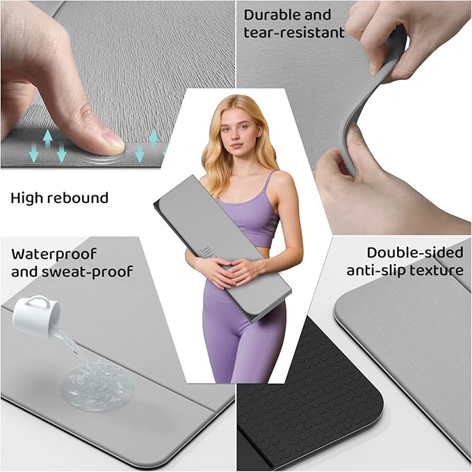 Foldable Yoga Mat,Exercise Mats for Home Workout,Comfortable and Durable,8mm Thick-Portable Folding Mat,Non Slip,Pilates Mat Thick,Outdoor Use,Meditation,Travel,Camping（71"x24" x0.31"）