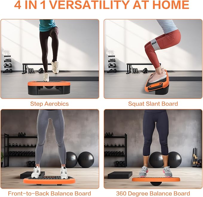 4-In-1 Step Up Platform Balance Board Adjustable Slant Board Stair Stepper for Exercise, Non Slip Aerobic Fitness Multifunctional Home Gym Workout Equipment