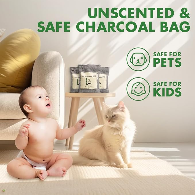 Activated Charcoal Odor Eliminator for Strong Odors, 100% Bamboo Charcoal Bags, Natural Odor Absorber for Home, Car, Closet, and Pet Areas, Natural Freshener (100g*10 Pack)