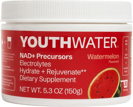 NAD+ Electrolyte Powder - Watermelon Flavor - Cellular Hydration & Healthy Aging Support - Only 5 Calories, No Added Sugar, Non-GMO - Essential Natural Electrolytes & Vitamins - 30 Servings