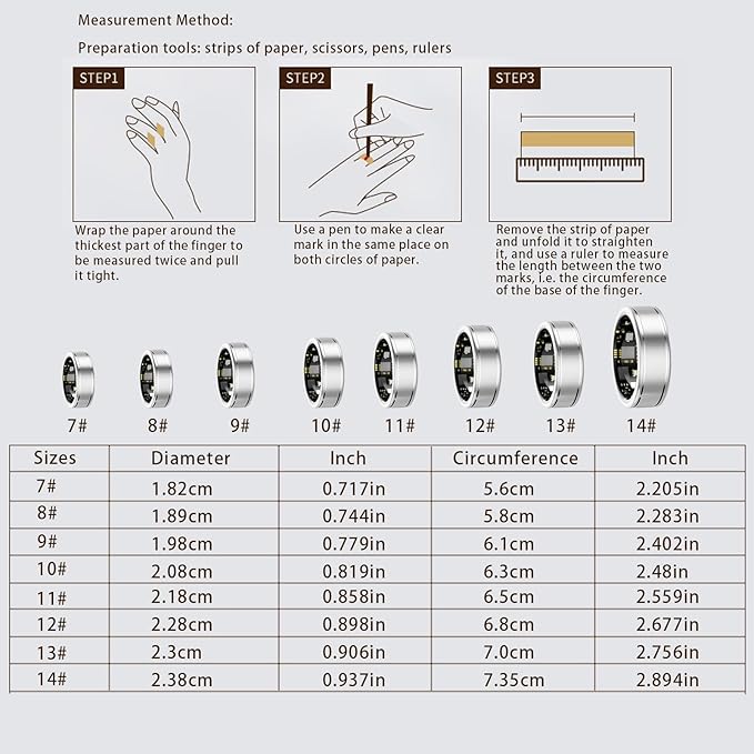 Smart Ring for Women – Fitness Tracker Ring with Heart Rate, SpO2, Blood Pressure, Sleep Monitoring, Step & Calorie Counter, No Subscription Fee, iOS & Android Compatible (Silver, 13)