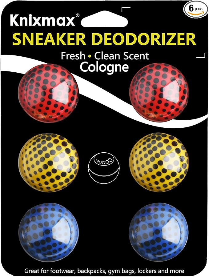 Knixmax Sneaker Deodorizer Shoe Freshener Balls, Gym Bags Lockers Car Air Fresheners, Boot Deodorant Balls Odor Eater Shoe Deodorizers 6 Packs Cologne Colorful