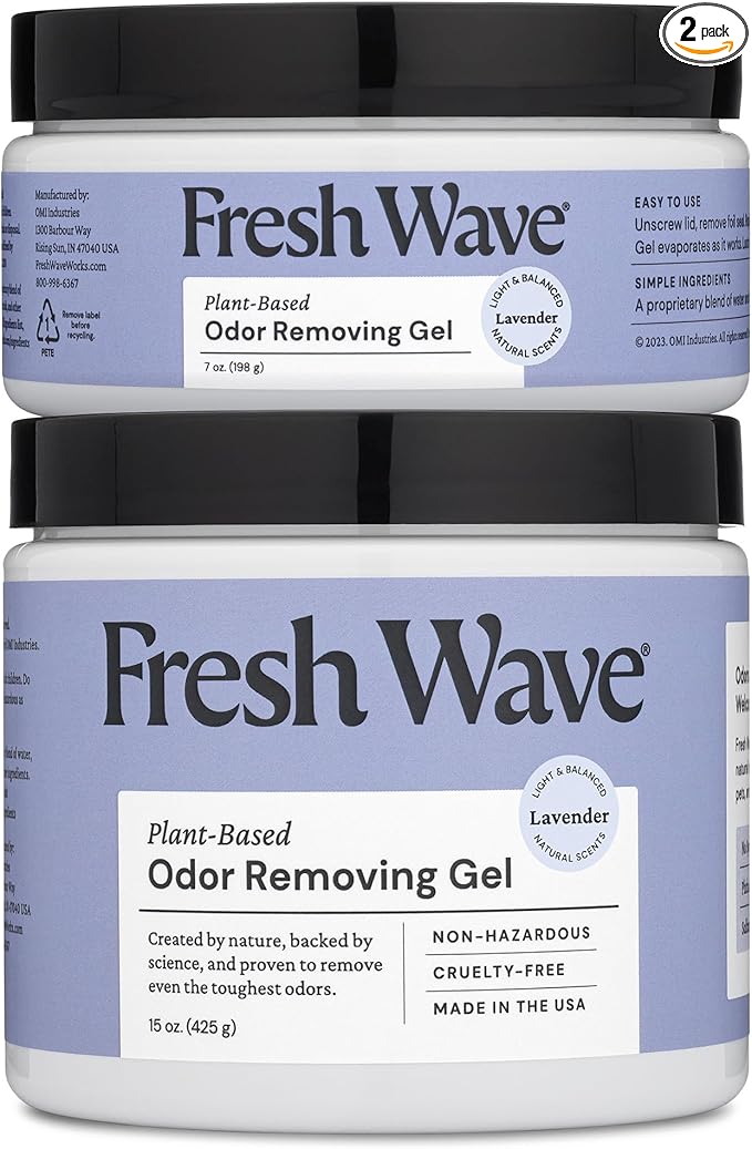 Fresh Wave Lavender Odor Removing Gel, 15 oz. & 7 oz.| Safer Odor Absorbers for Home | Natural Plant-Based Odor Eliminator | Every 7 oz. lasts 30-60 Days | For Cooking, Smoke, Trash & Pets