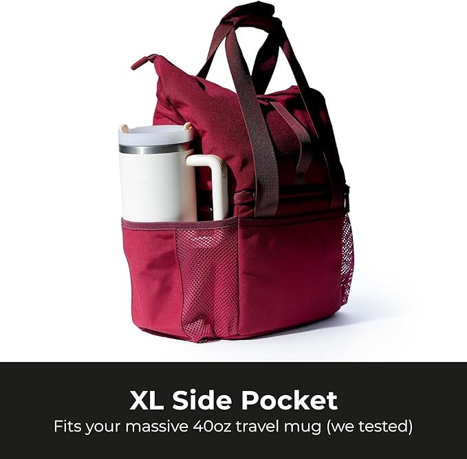 Dual Compartment Insulated Lunch bag, with 2 Leakproof Compartments & Roll-top, 13L lunchbox for work (Burgundy)