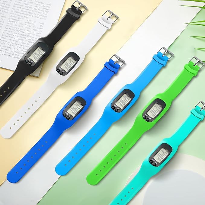 Geyoga 24 Pcs Pedometer for Walking Steps and Miles Pedometer Watch Silicone Steps Tracker Running Bracelet Ankle Step Counter for Calorie Burning and Step Counting