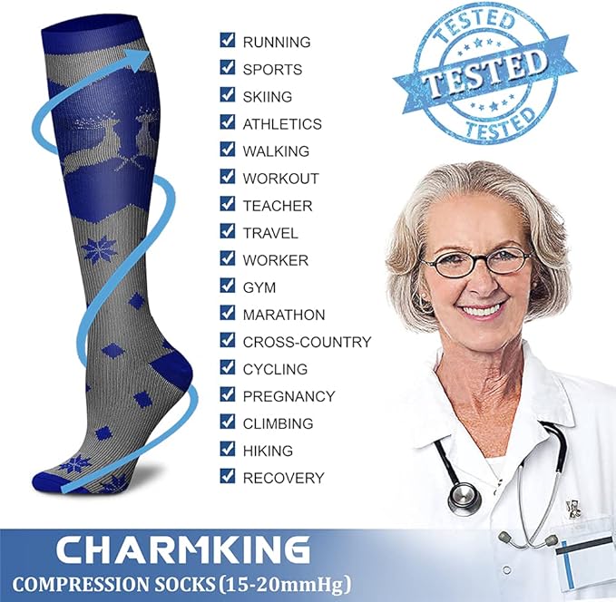 CHARMKING Compression Socks for Women & Men Circulation (8 Pairs) 15-20 mmHg is Best Support for Athletic Running,Hiking