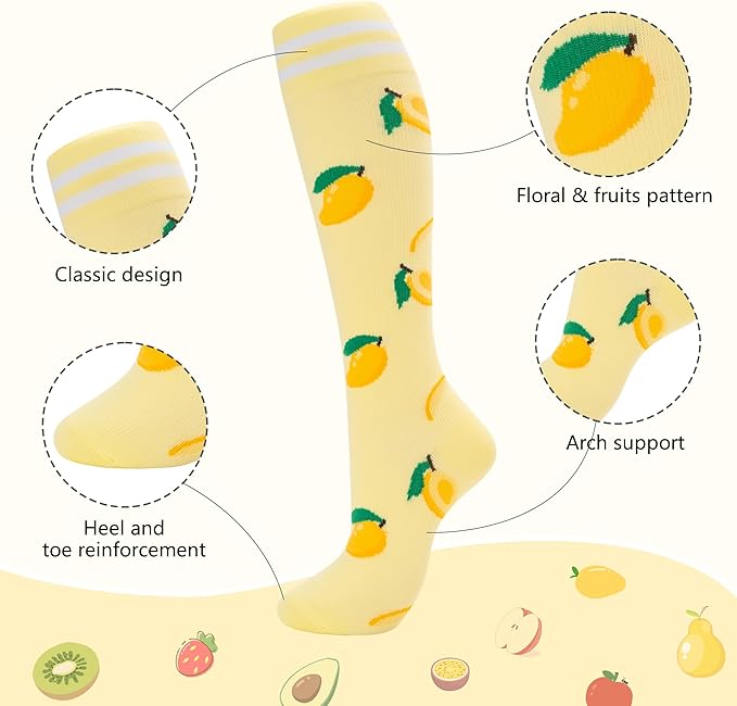 fenglaoda Compression Socks for Women Men Support Circulation 6 Pairs Socks For Nurse, Travel, Flight