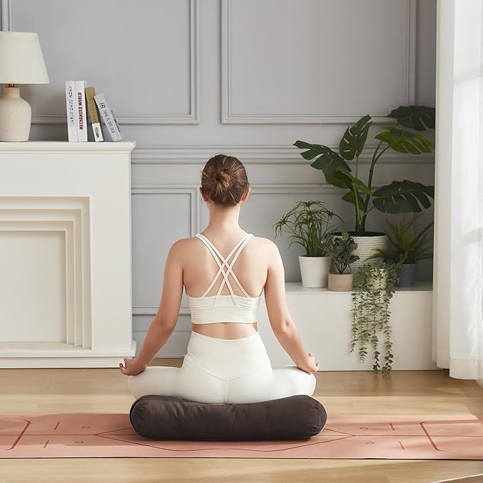 Meditation Cushion Bolster Pillow for Restorative Yoga – Supportive Cushion for Meditation, Pilates, and Relaxation – Filled with Buckwheat Hulls - Removable Cover