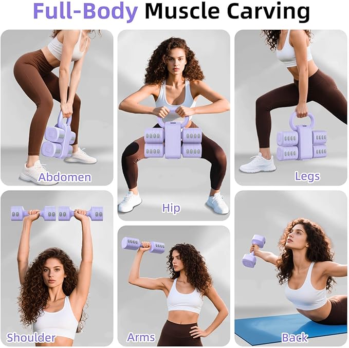 2-in-1 Adjustable Dumbbell Set, Upgraded 5 Levels Heavier Hand Weights for Women Men, Each 2.2/3.3/4.4/5.5/6.6lb, Convertible Weights Dumbbells and Kettlebell Set for Home Gym Exercise & Fitness