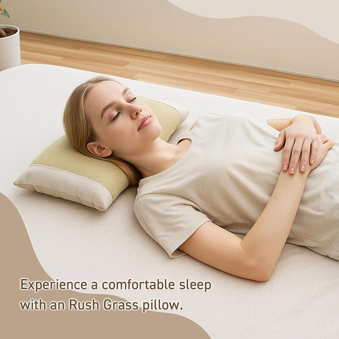 BJDesign Japanese Igusa (Rush Grass) Memory Foam Bed Pillow, Made in Japan, All Sleepers, Breathable & Deodorizing, 11.8x19.7x3.1 Inch