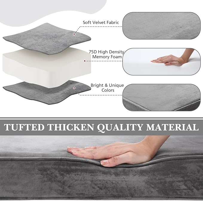 Wenqik Bench Cushions 42x16x4 Inch Window Seat Cushions for Indoor Furniture Velvet Kitchen Dining Bay Seat Tufted Porch Swing Thicken Bench Pad Memory Foam(Gray)