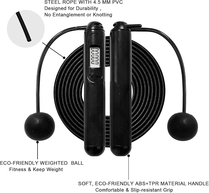 2-in-1 Weighted Jump Rope with Counter - Corded & Cordless Skipping Rope with LCD Display, Adjustable Length Steel Ball Bearings Jumping Rope for Adults Fitness, Home Gym Workout
