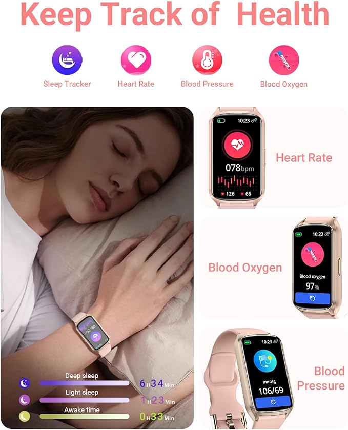 Health Fitness Tracker with 24/7 Heart Rate, Blood Oxygen, Blood Pressure, Sleep Tracker, 5ATM Waterproof Activity Trackers with Step Tracker, Pedometer (S & L Bands Included)