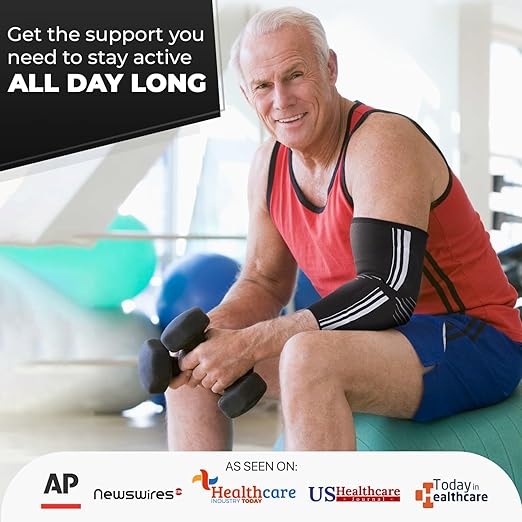 DR. BRACE® Elite Elbow Brace Support, Breathable Elbow Compression Sleeve with Gel Pad for Golfer's, Tennis Elbow & Tendonitis Treatment & Pain Relief 2024 (A Black-White, Large)