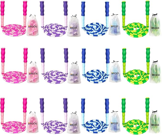 Soft Beaded Jump Ropes, Adjustable Length Skipping Rope, Tangle Free Segmented Jumping Rope for Kids and Adults Exercise, Fitness 9.2 Ft