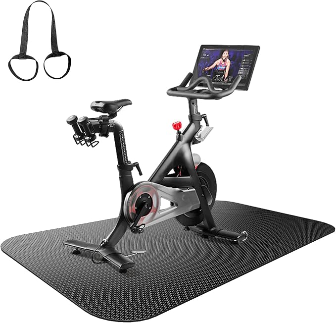 Bike Mat, Exercise Mat for Carpet & Hardwood Floors, Cushioned, Black