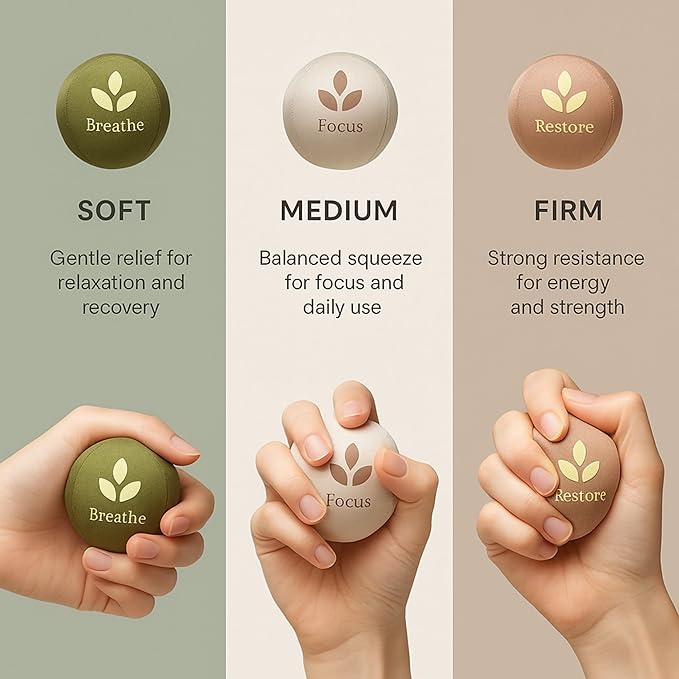MellowMinds Stress Balls for Adults – 3-Pack Therapy & Sensory Balls for Stress Relief, Lycra + TPR, Anxiety & Focus – Calming Fidget Balls with 3 Resistance Levels – Giftable Set for Office & Home