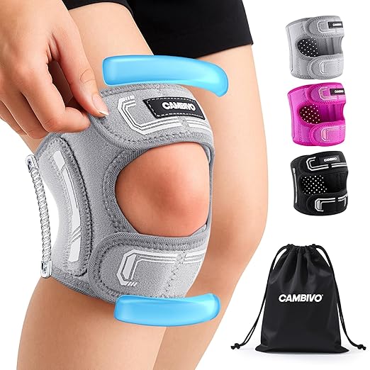 CAMBIVO Knee Brace for Men and Women, Patella Tendon Knee Strap with Gel Pad and Side Stabilizers, Adjustable Knee Band for Knee Pain Relief, Lightweight Knee Support for Workouts, Running, Training (Gray, L/XL)