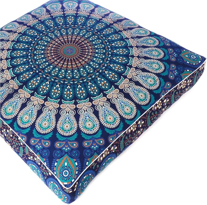 Eyes of India - Mandala Floor Pillow Cover Meditation Cushion Seating Throw Hippie Round Colorful Decorative Bohemian Indian Pouf Ottoman Handmade Cover ONLY (Dark Blue-1, 35" x 35")