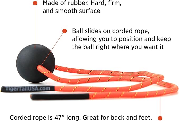 Tiger Tail Tiger Ball 2.6 Foam Roller Ball + 47” Corded Rope – Deep Tissue Massage Ball: Feet, Legs, Neck, Back – Trigger Point Massage Therapy – Relieve Muscle Soreness – Muscle Recovery