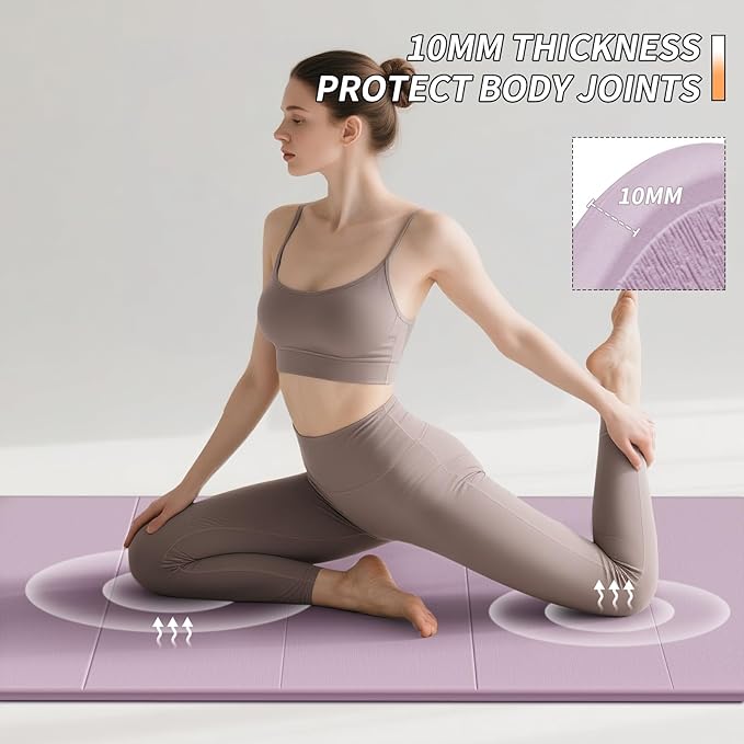 Foldable Fitness Yoga Mat | 2/5" (10MM) Extra Thick | SGS Certified Non-Slip TPE | 75x26" Extra Long-Wide | Portable & Easy Store | for Yoga, Pilates, Home Gym & Full-Body Workouts