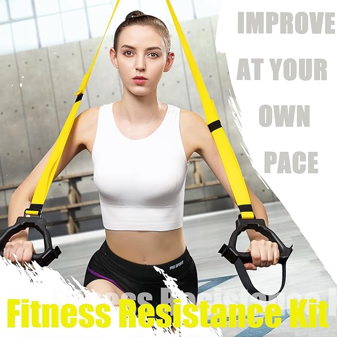 Bodyweight Resistance Training Straps, Complete Home Gym Fitness Trainer kit for Full-Body Workout, Included Door Anchor, Extension Strap, Fitness Guide