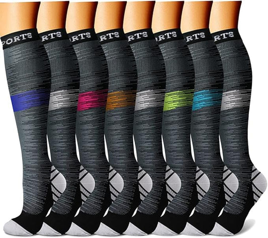 CHARMKING Compression Socks for Women & Men Circulation (8 Pairs) 15-20 mmHg is Best Support for Athletic Running,Hiking
