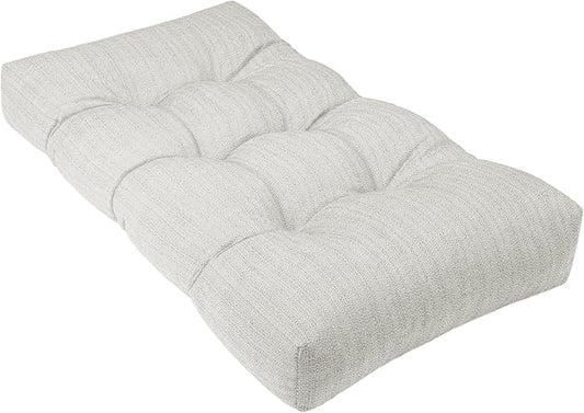 Waterproof Bench Cushion 42 Inch - Oliven Fabric, High-Density Foam, Non-Slip Bottom, Soft Durable Outdoor Tufted Long Seat Cushion for Window Garden Furniture (Beige Gray, 42x16x4 Inch)