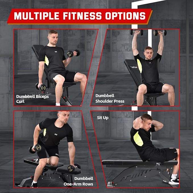 Adjustable Weight Bench with 1400LB Capacity for Home Gym,Heavy Duty Bench,Adjustable Foldable Decline Bench Press, Incline Flat Sit-Ups - Best Home Workout Equipment with Wheels,Black