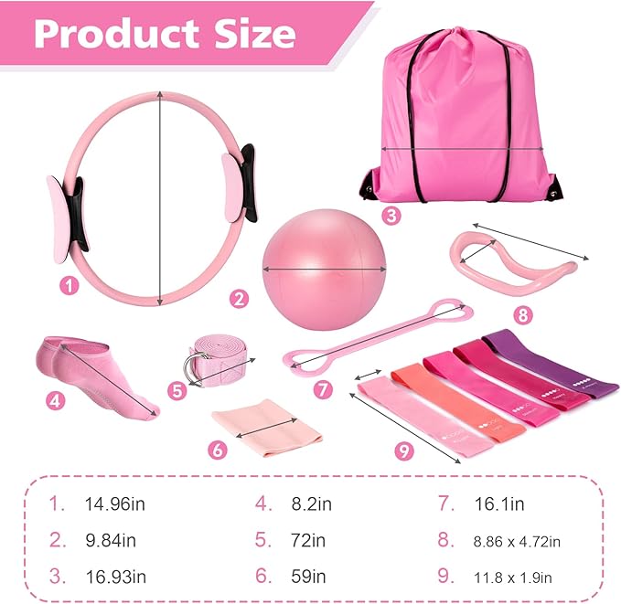 Ideal Swan Pilates Ring Essentials Kit for Women, Home Workout Equipment Set with 9.8” Ball, Resistance Bands, Accessories, Pilates Set for Legs Arms and Thighs（13 PCS）
