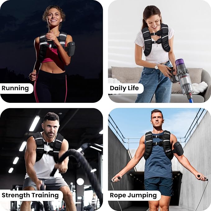 Fragraim Adjustable Weighted Vest for Women Men, 8-12lb/14-18lb/20-24lb/26-30lb Weight Vest with 4 Removable Iron Weights, Phone Holder and Back Pocket, Vest for Walking,Strength Training, Running