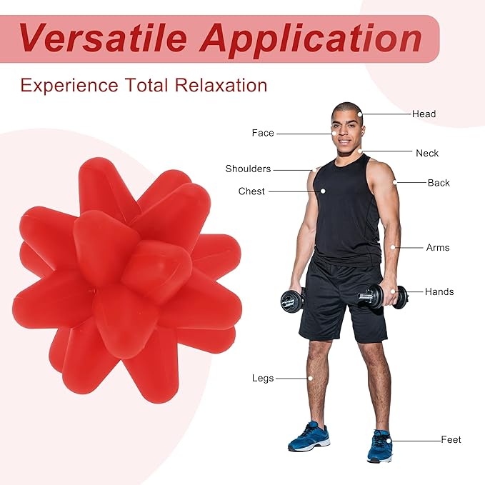 VOCOSTE Silicone Massage Ball, Fascia Massage Ball Tool for Trigger Point Pain Release, Foot Acupoint Trigger, Myofascial Massager for Exercise, Red