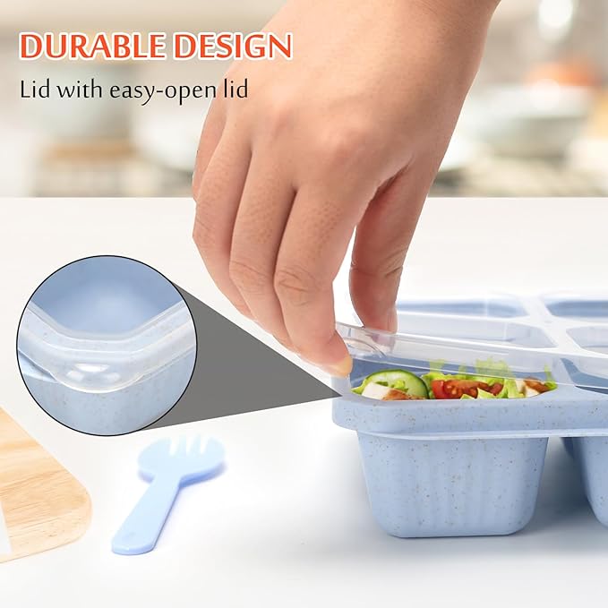 Adult Lunch Box - 4 Pack, Reusable Food Storage Snack Containers - Stackable for Work, and Travel (670ml 4 Cells)