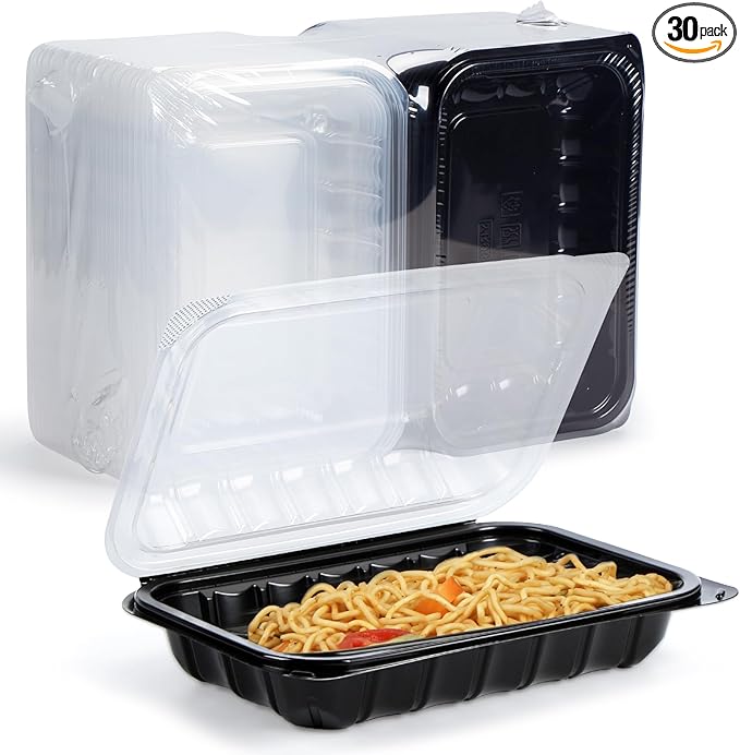 YANGRUI Food Containers 9x6 Inch 27 oz 30 Pack - Anti Fog Clear Lid for Display | BPA Free PP Plastic | Reusable Heavy Duty Freezer & Microwave Safe | Shrink-Wrap Freshness Bakery Takeout Container