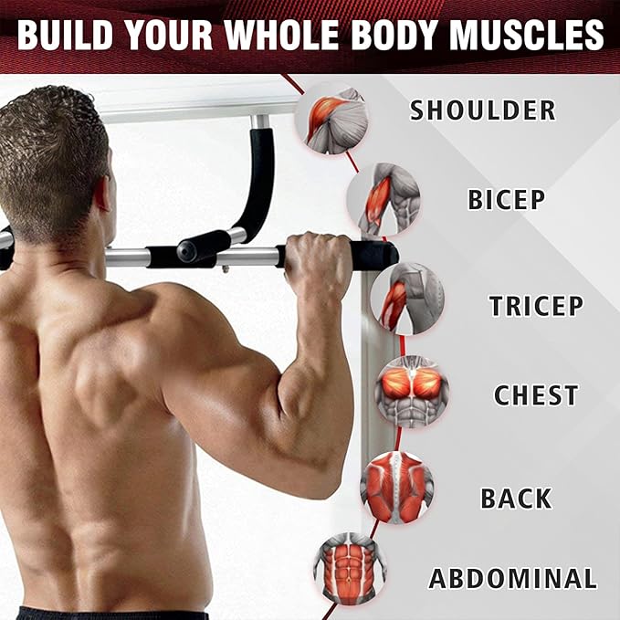 Pull Up Bar for Doorway, Upgrade Chin up Bar for Doorway Without Screws, Portable Strength Training Door Frame Pull-up Bars, Door Workout Bar with Foam Grips for Home