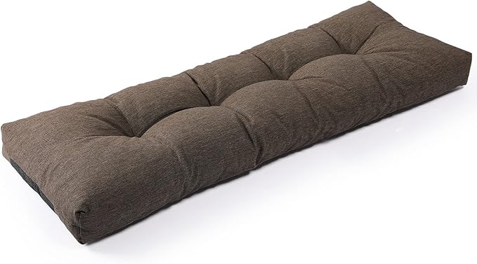 SUNROX LokGrip Non Slip Tufted Memory Foam Bench Cushion, FadeShield Water Resistant Durable Thicken Outdoor/Indoor Bench Seat Pads 54x16x4 inch, Heather Chestnut