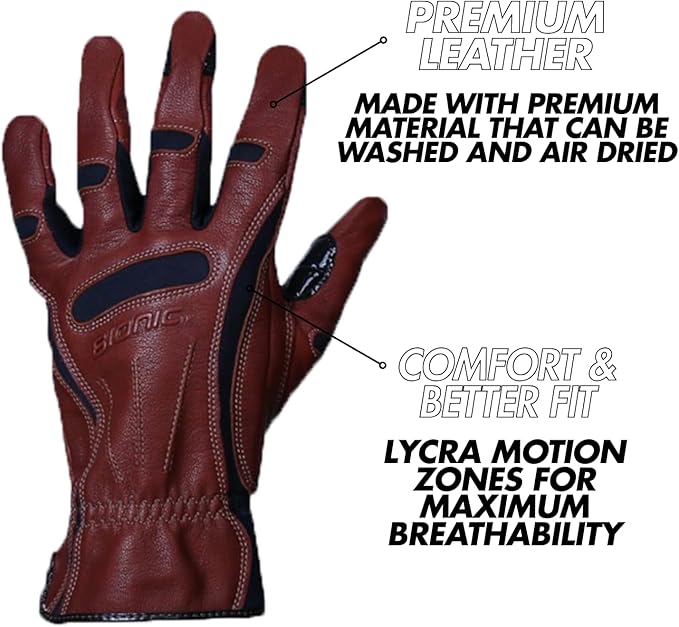 Bionic Gloves Men's X-Large Premium Leather Work Gloves