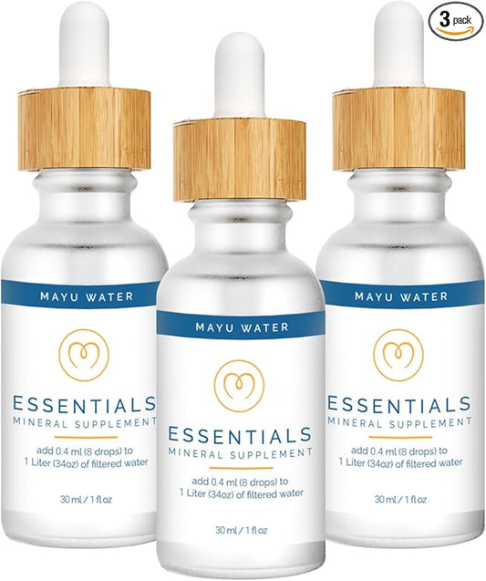 MAYU Concentrated Ionic Trace Mineral Drops - Rich Concentrate Electrolytes: Magnesium Chloride Sodium Supplements - Essential Blend Drop for Immune Support - Nutrient-Packed Alkaline Water - 3 Pack